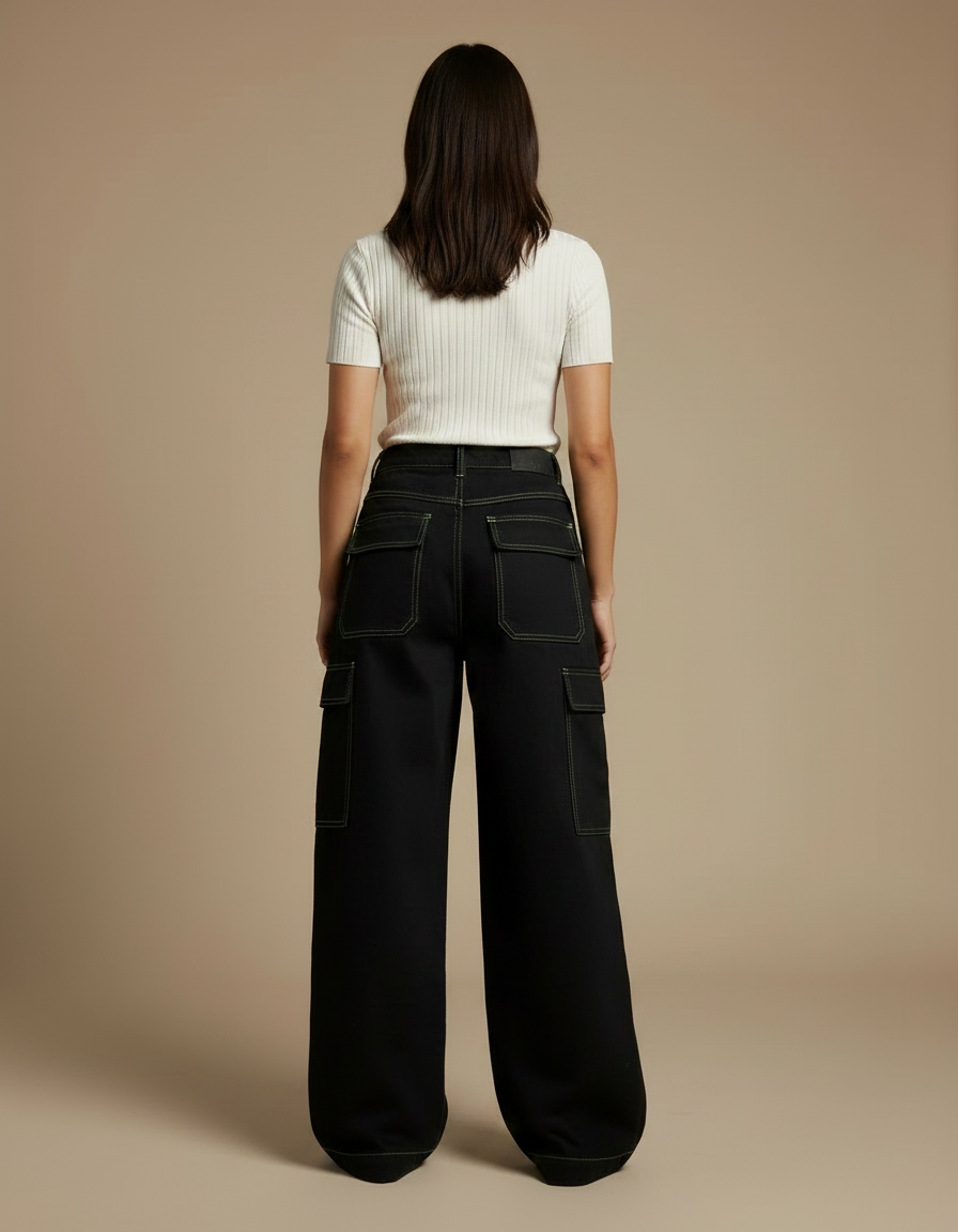 Pantalon Noir Cargo Ample Alien Brodé - Jean - vue 2