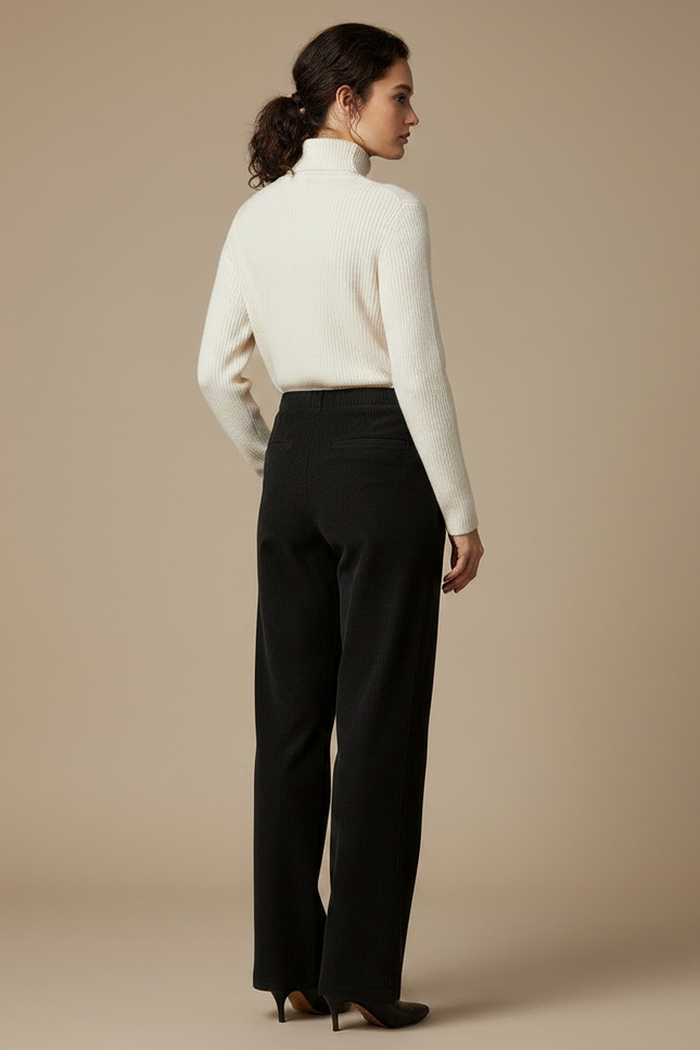 Pantalon Noir Côtelé Droit Décontracté Femme Hiver - Cordé - vue 2