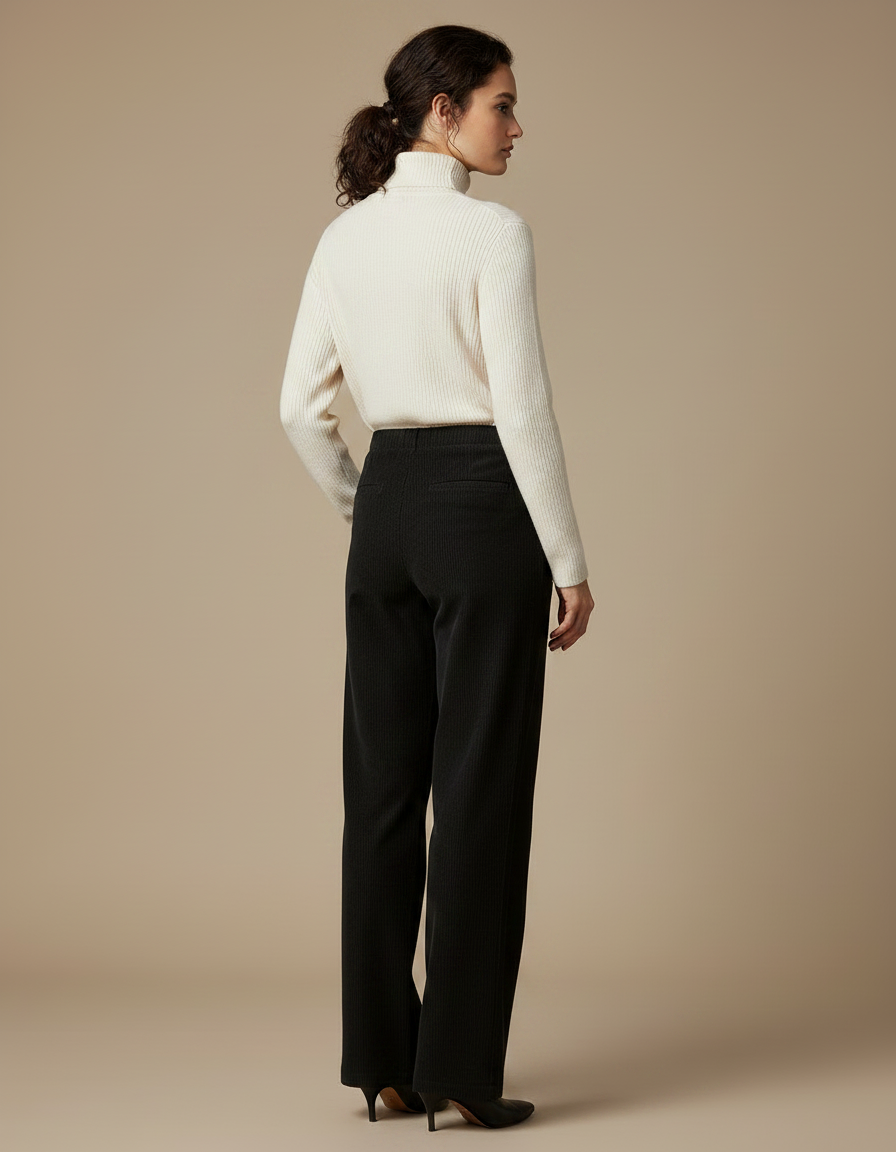 Pantalon Noir Côtelé Droit Décontracté Femme Hiver - Cordé - vue 2