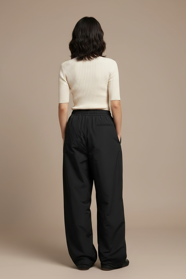 Pantalon Noir Ample Décontracté Cordon Nylon - Polyester - vue 2