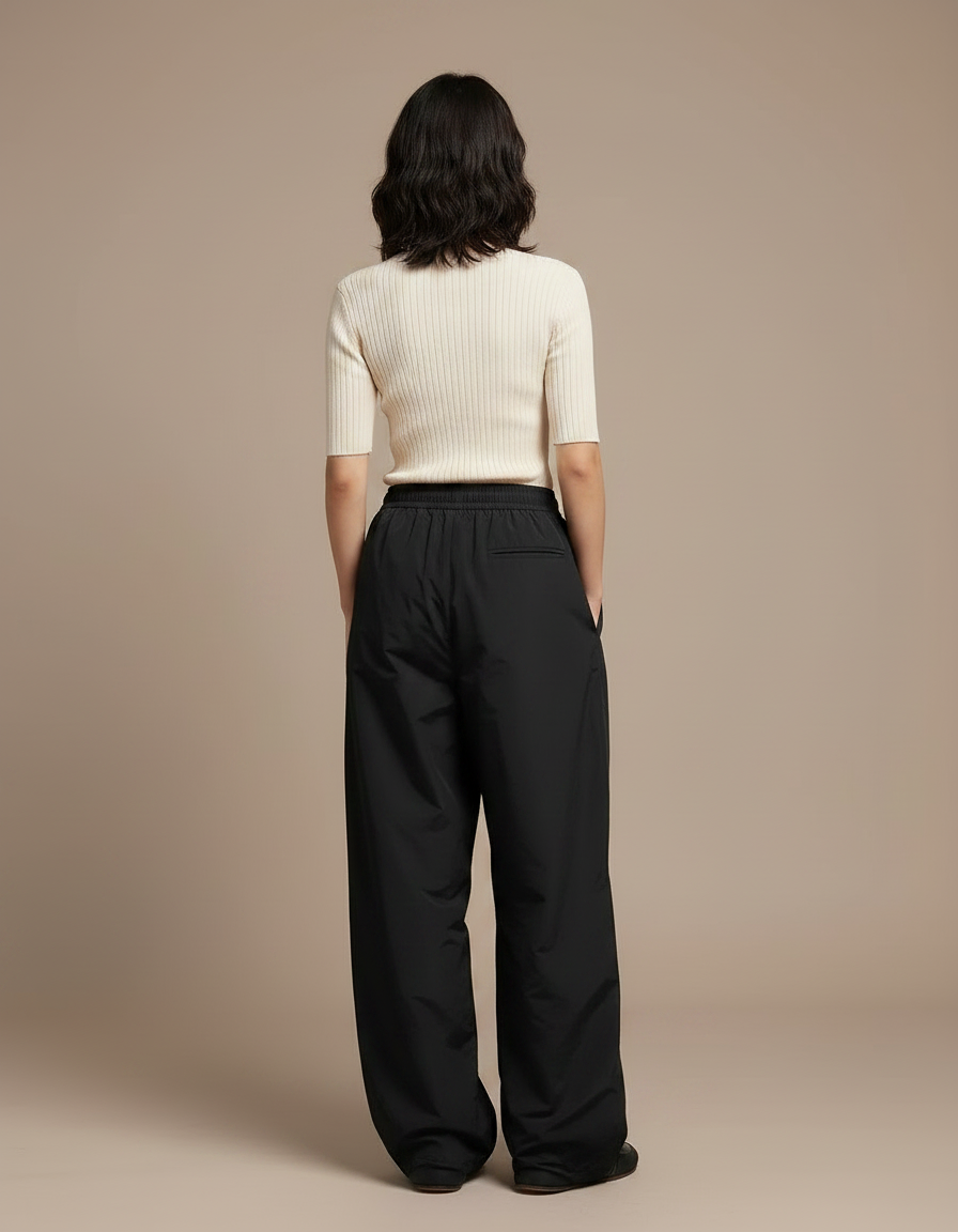 Pantalon Noir Ample Décontracté Cordon Nylon - Polyester - vue 2