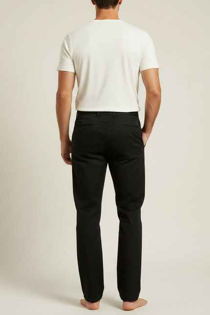 Pantalon Noir Décontracté Homme Coton Droit - vue 2