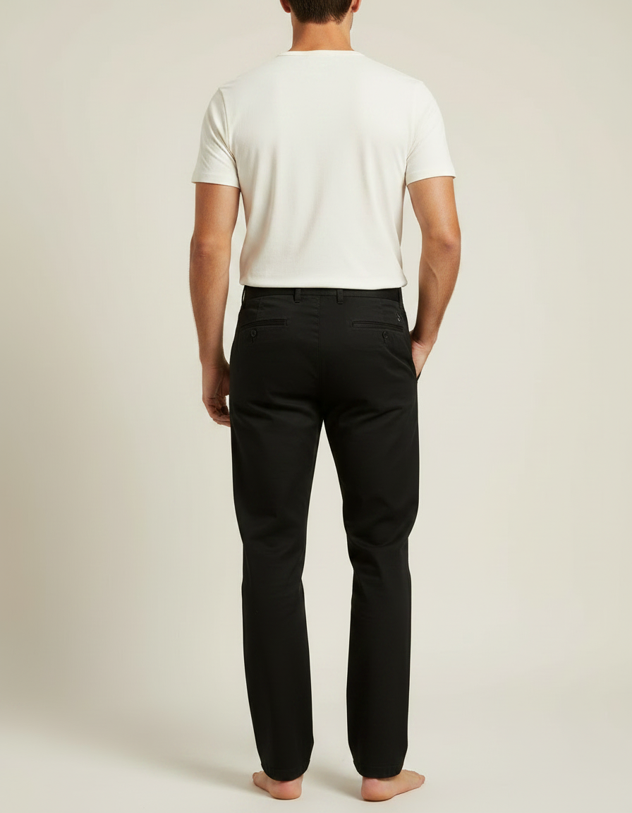 Pantalon Noir Décontracté Homme Coton Droit - vue 2