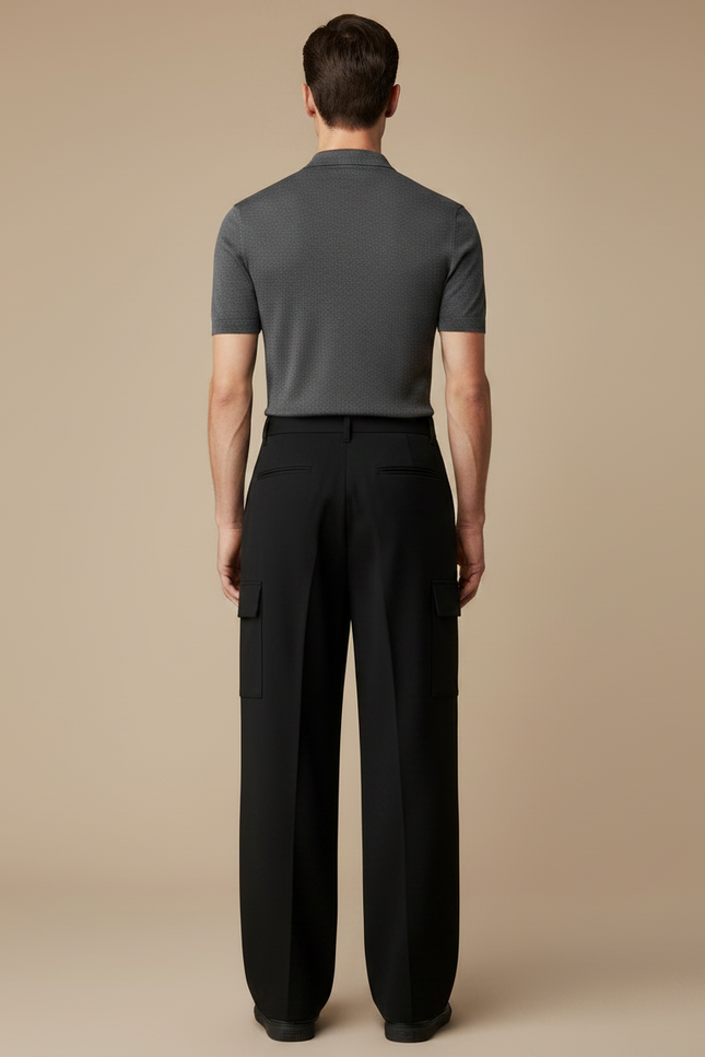 Pantalon Noir Ample Cargo Décontracté Homme - Gabardine - vue 2