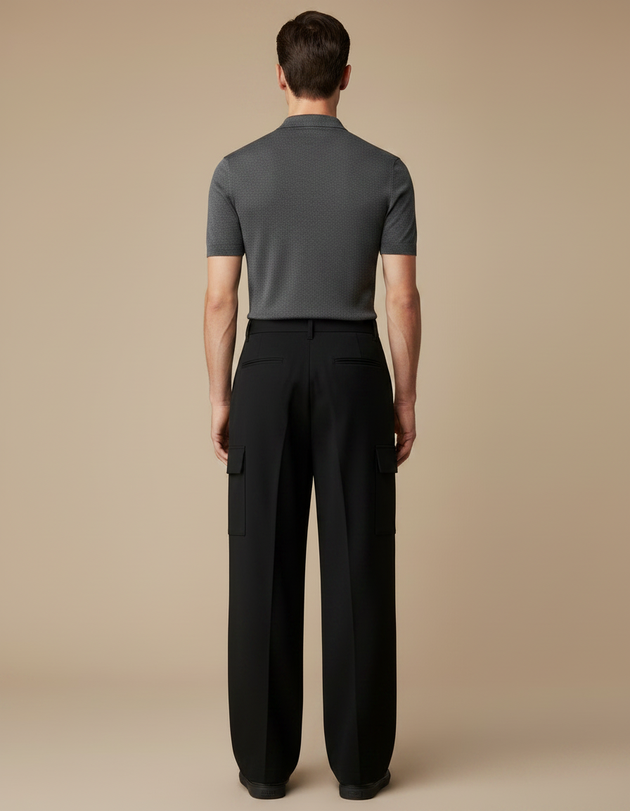 Pantalon Noir Ample Cargo Décontracté Homme - Gabardine - vue 2