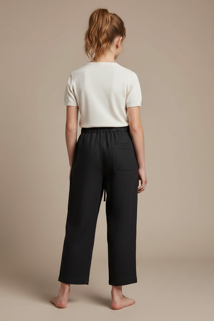 Pantalon Noir Lin Ample Cordon Enfant - vue 2