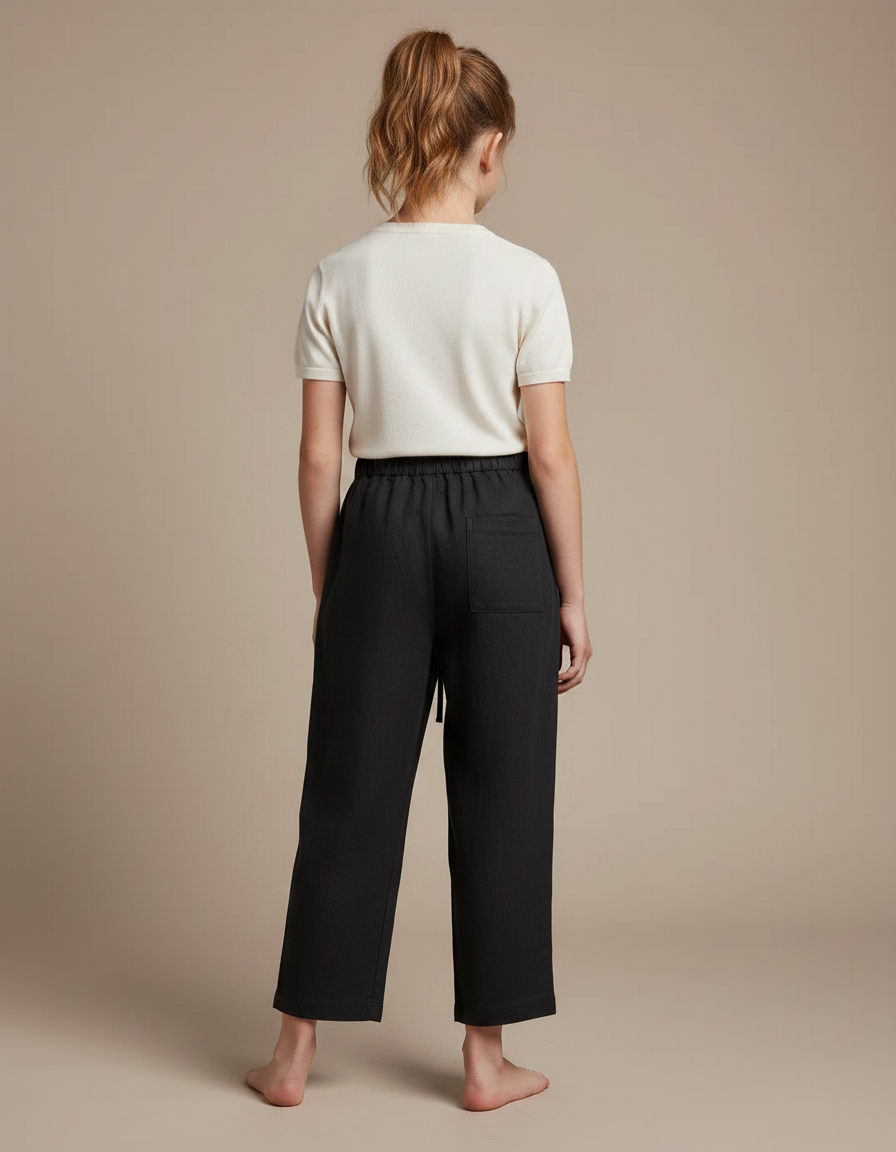 Pantalon Noir Lin Ample Cordon Enfant - vue 2
