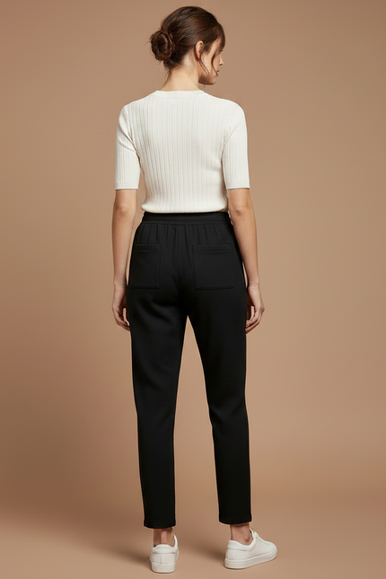 Pantalon Noir Fluide Cordon Décontracté Femme - Polyester - vue 2