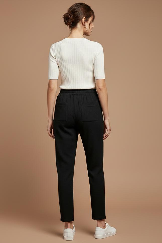 Pantalon Noir Fluide Cordon Décontracté Femme - Polyester - vue 2