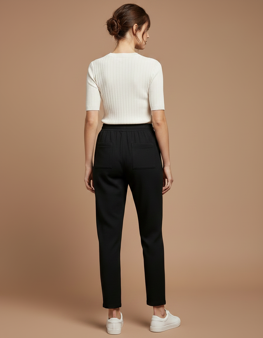Pantalon Noir Fluide Cordon Décontracté Femme - Polyester - vue 2