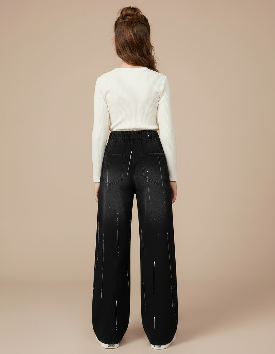 Pantalon Large Jean Noir - vue 2