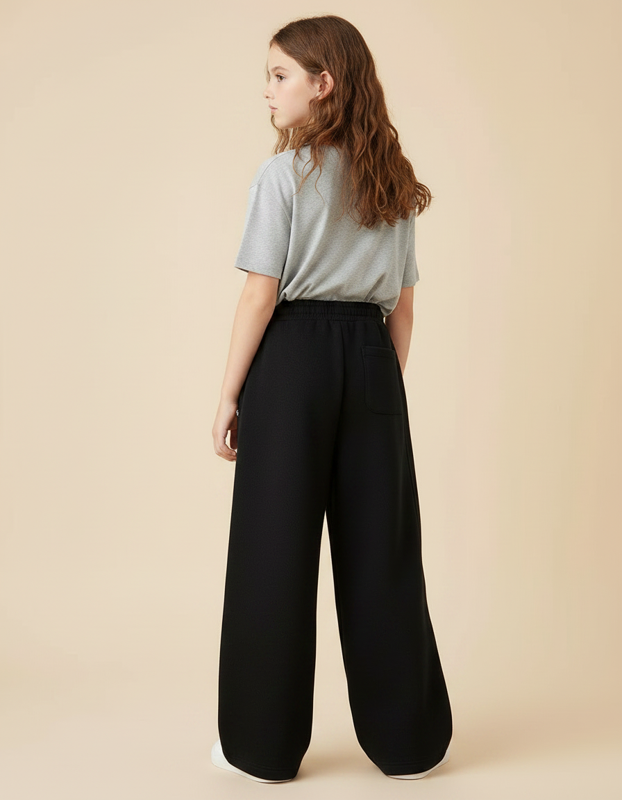 Pantalon Noir Ample Décontracté Fluide Sportif Fille - Molleton - vue 2