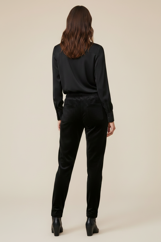 Pantalon Noir Velours Logo Confortable Femme Élégant - vue 2