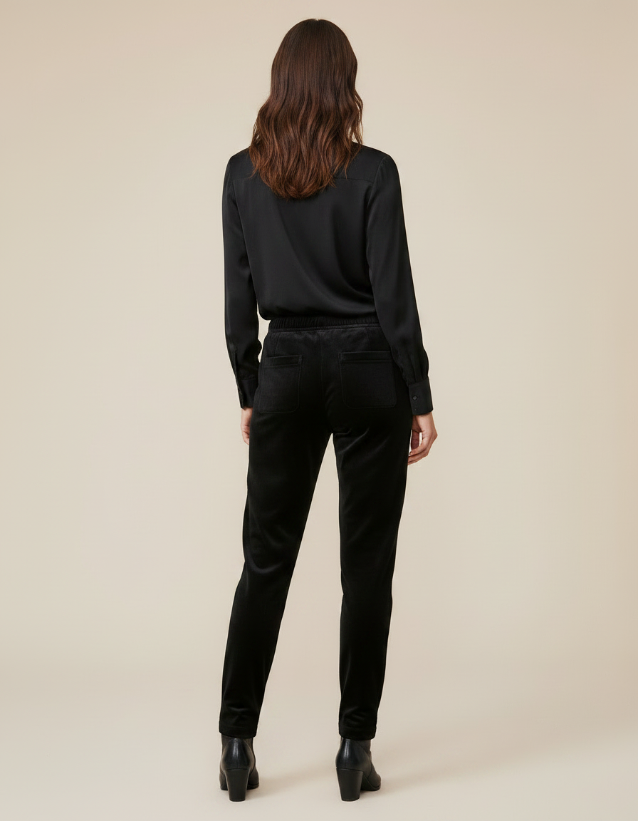 Pantalon Noir Velours Logo Confortable Femme Élégant - vue 2