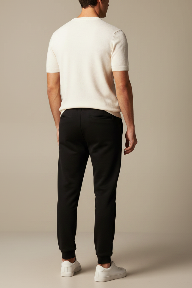 Pantalon Noir Jogging Cordon Ajusté Confortable Homme - Molleton - vue 2