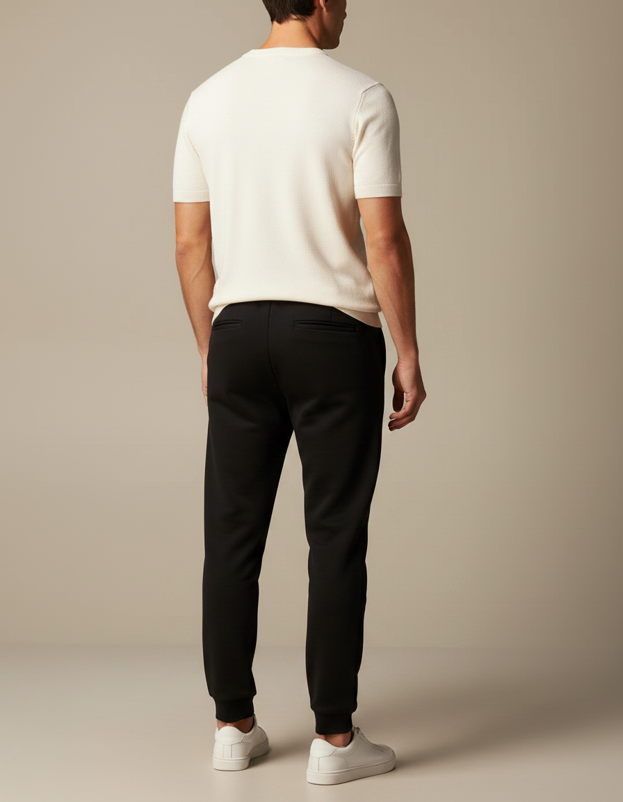 Pantalon Noir Jogging Cordon Ajusté Confortable Homme - Molleton - vue 2