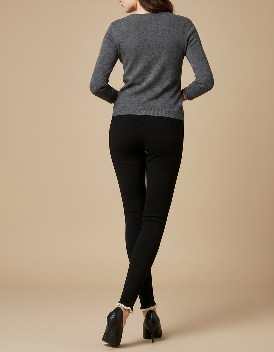 Pantalon Noir Ajusté Confortable Femme Élégant - Maille - vue 2