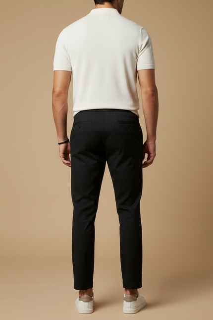 Pantalon Noir Homme Cordon Décontracté Slim Élégant - Polyester - vue 2