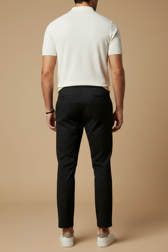 Pantalon Noir Homme Cordon Décontracté Slim Élégant - Polyester - vue 2