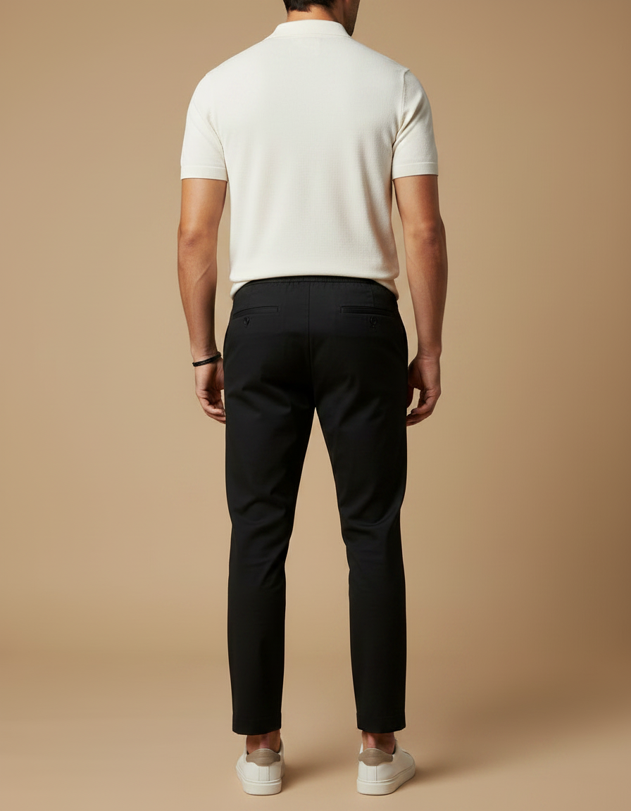 Pantalon Noir Homme Cordon Décontracté Slim Élégant - Polyester - vue 2