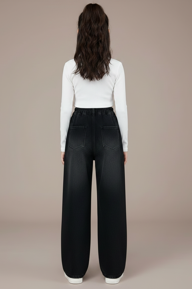 Pantalon Noir Large Denim Enfant Rétro Décontracté - Jean - vue 2