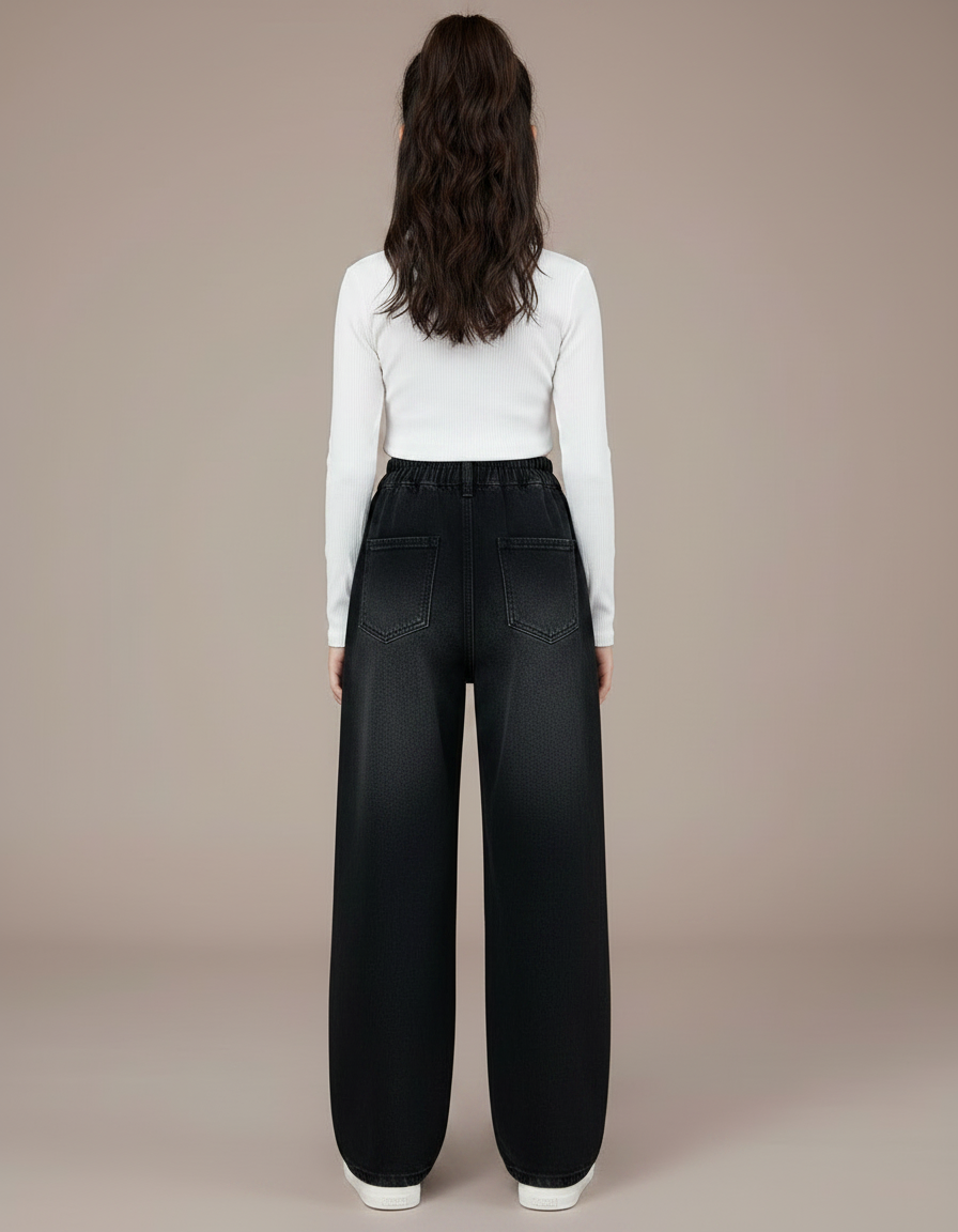 Pantalon Noir Large Denim Enfant Rétro Décontracté - Jean - vue 2