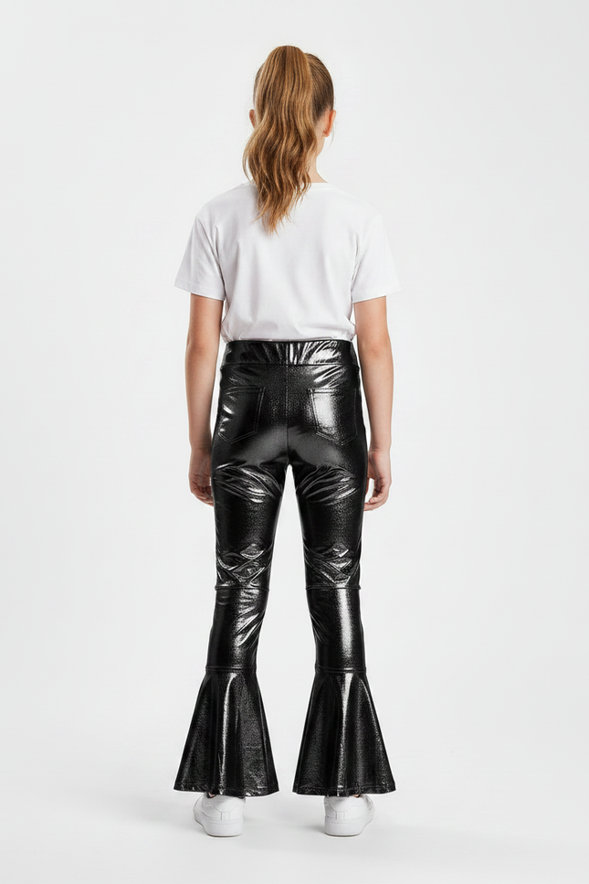 Pantalon Noir Brillant Évasé Fille Disco - Simili cuir - vue 2