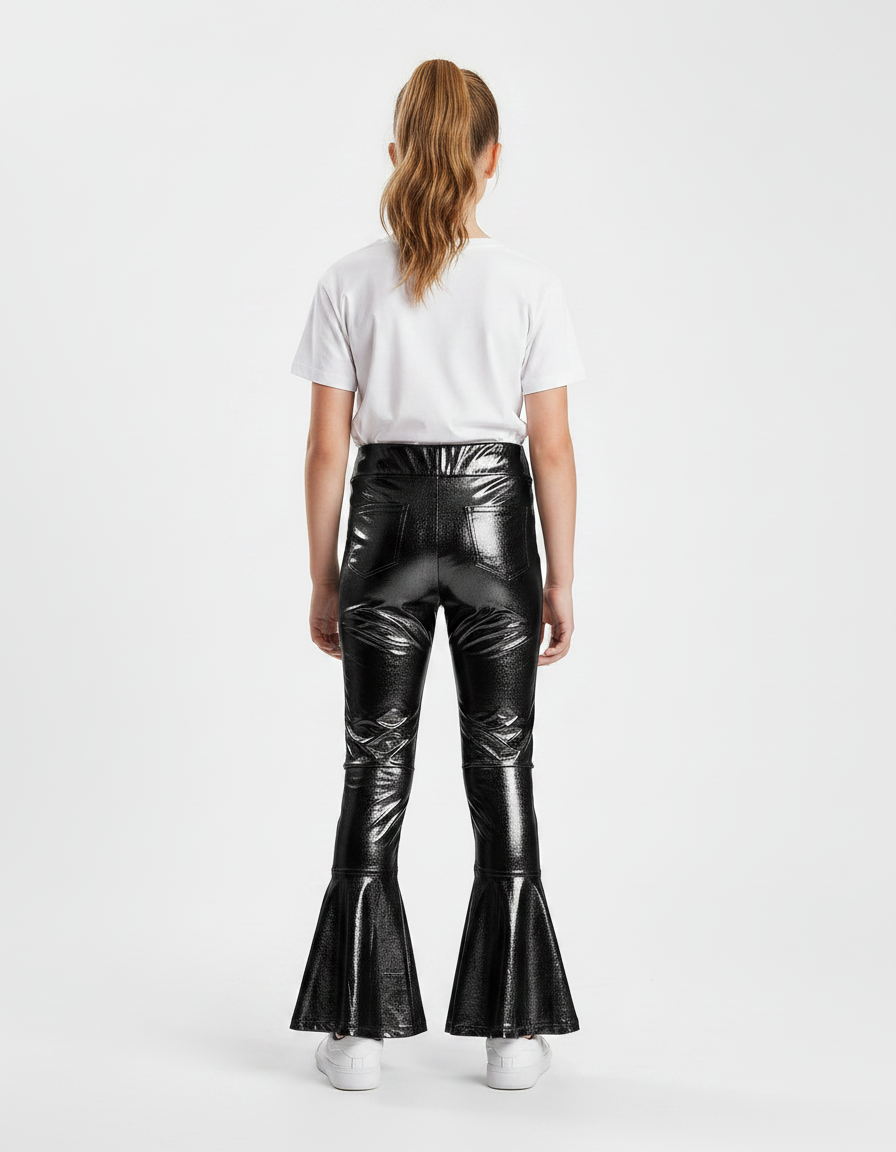 Pantalon Noir Brillant Évasé Fille Disco - Simili cuir - vue 2