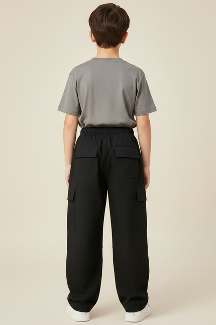 Pantalon Noir Cargo Ample Garçon Décontracté Coton - Toile - vue 2