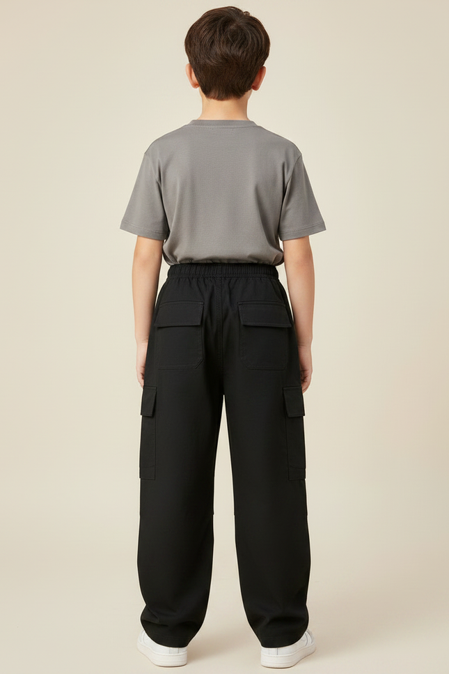 Pantalon Noir Cargo Ample Garçon Décontracté Coton - Toile - vue 2