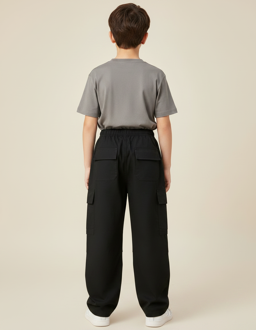 Pantalon Noir Cargo Ample Garçon Décontracté Coton - Toile - vue 2