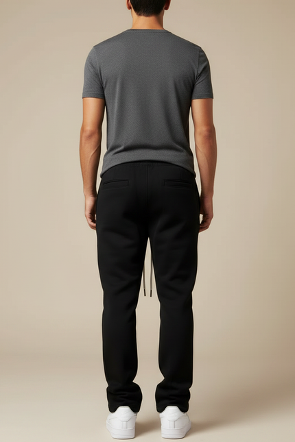 Pantalon Noir Coupe Droite Couture Apparente Décontracté Homme - Molleton - vue 2