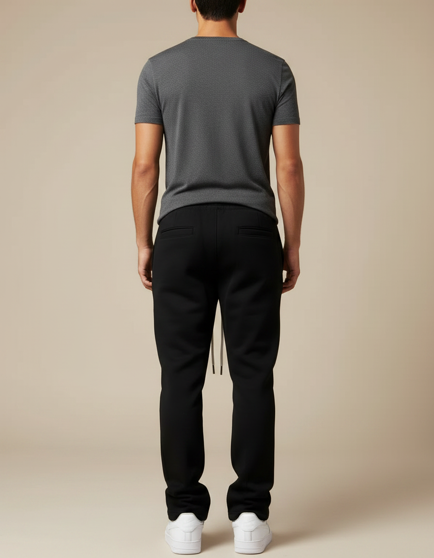 Pantalon Noir Coupe Droite Couture Apparente Décontracté Homme - Molleton - vue 2