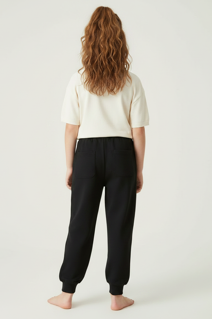 Pantalon Noir Enfant Molletonné Cordon Décontracté Ample - vue 2