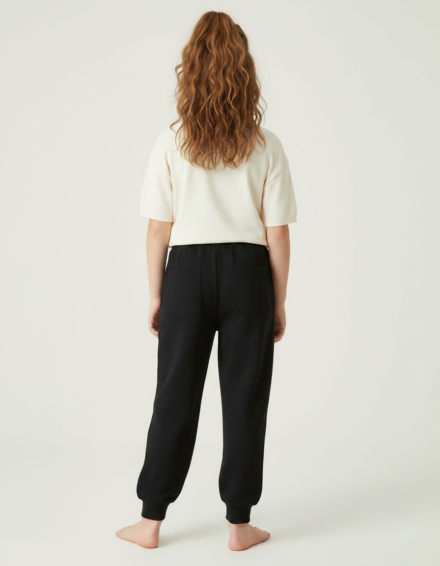 Pantalon Noir Enfant Molletonné Cordon Décontracté Ample - vue 2