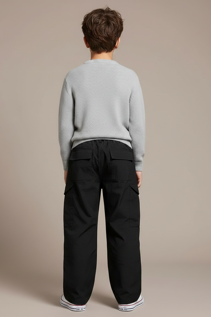 Pantalon Noir Cargo Ample Décontracté Garçon Multi-Poches - Polyester - vue 2