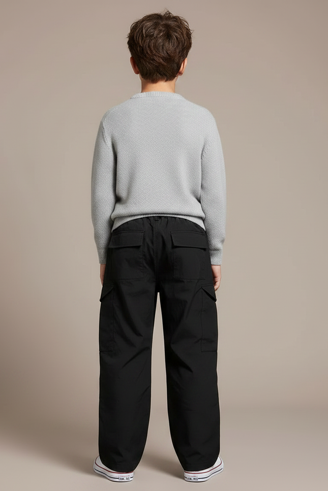 Pantalon Noir Cargo Ample Décontracté Garçon Multi-Poches - Polyester - vue 2