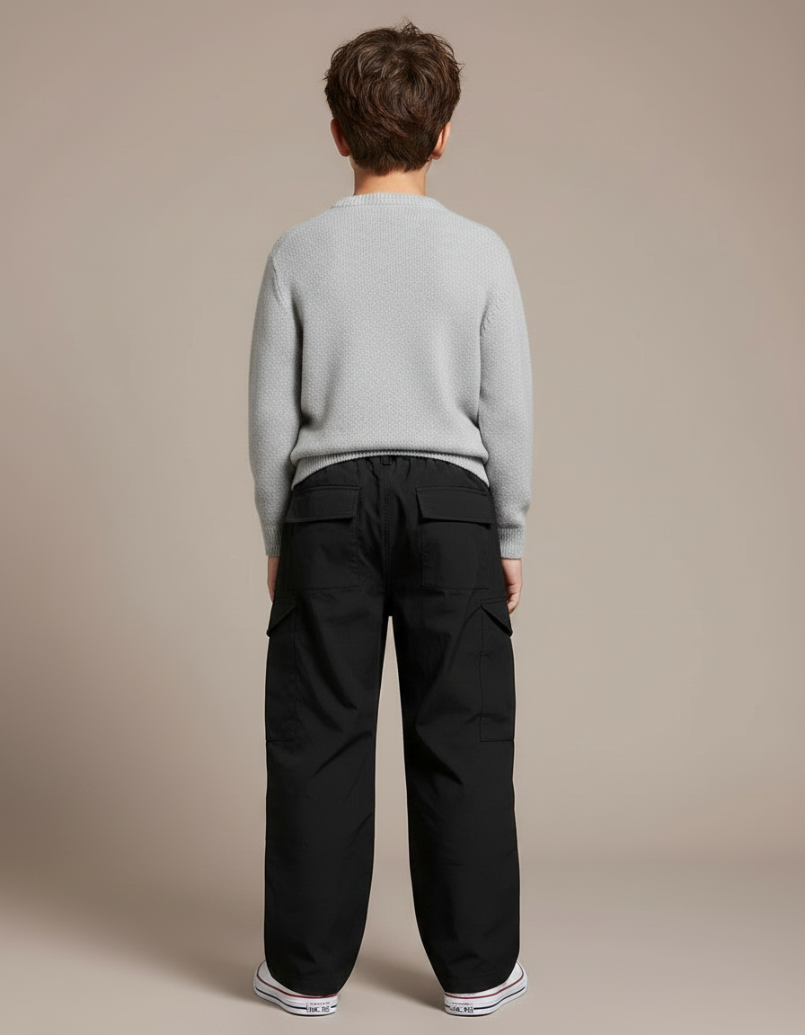 Pantalon Noir Cargo Ample Décontracté Garçon Multi-Poches - Polyester - vue 2