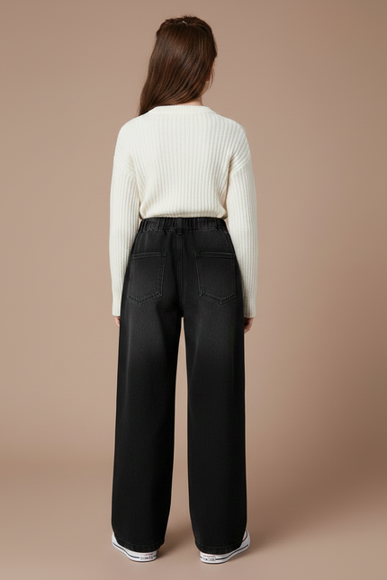 Pantalon Noir Ample Élastique Fille Hiver - Jean - vue 2