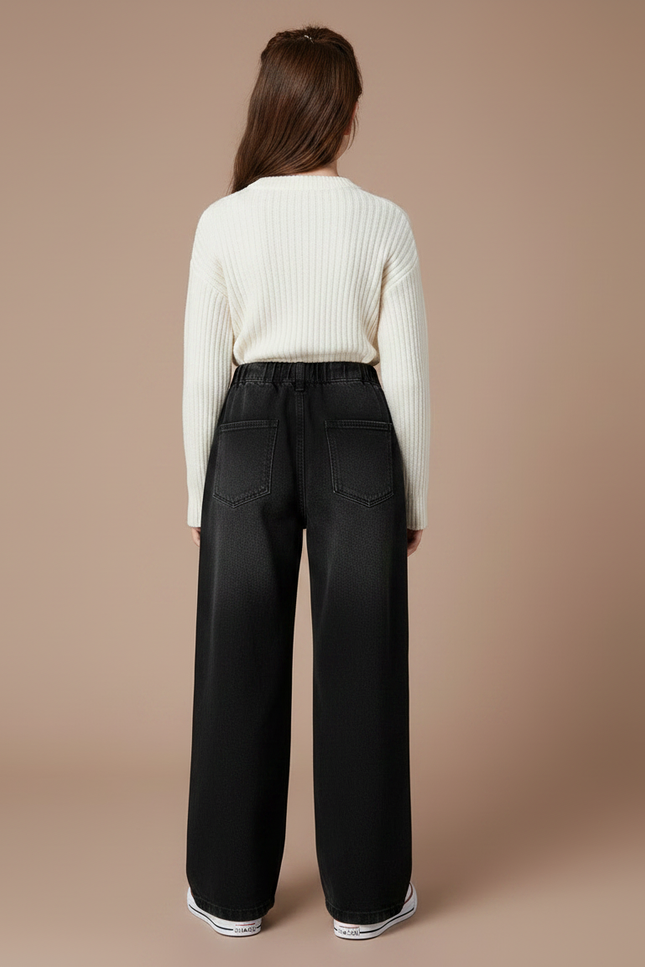 Pantalon Noir Ample Élastique Fille Hiver - Jean - vue 2
