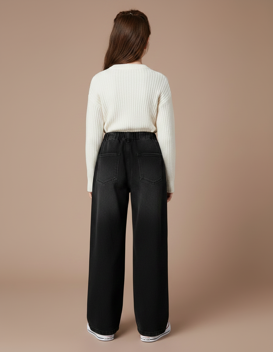 Pantalon Noir Ample Élastique Fille Hiver - Jean - vue 2