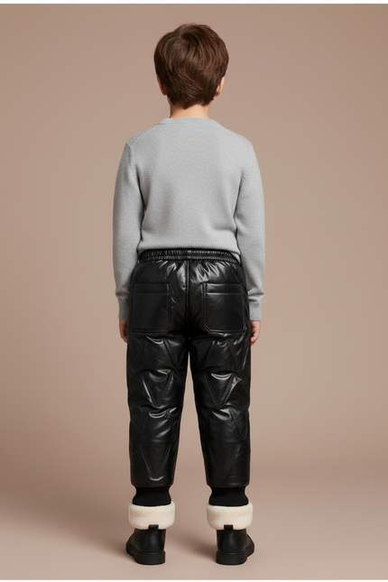 Pantalon Noir Matelassé Brillant Chaud Hiver Enfant - Simili cuir - vue 2