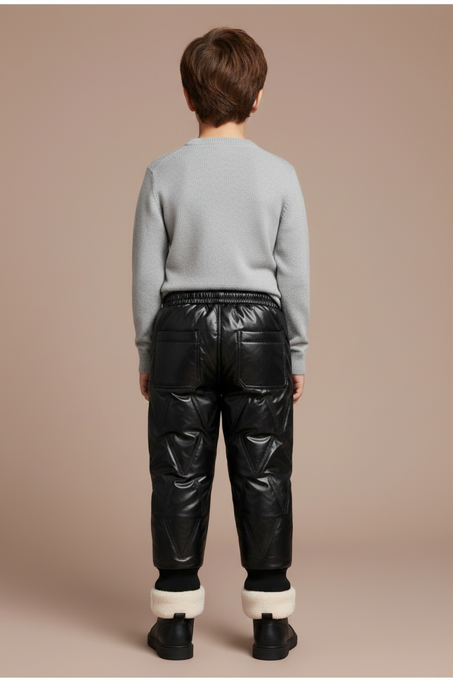Pantalon Noir Matelassé Brillant Chaud Hiver Enfant - Simili cuir - vue 2