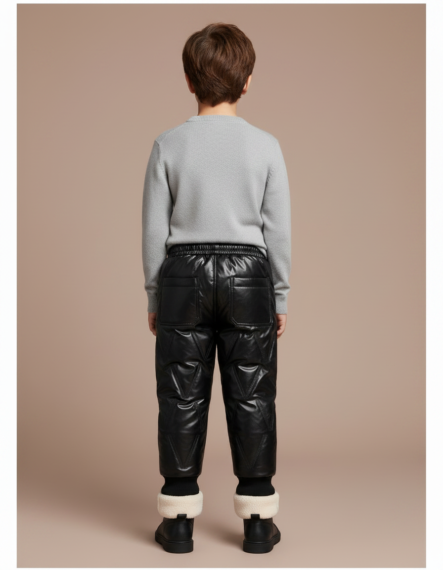Pantalon Noir Matelassé Brillant Chaud Hiver Enfant - Simili cuir - vue 2