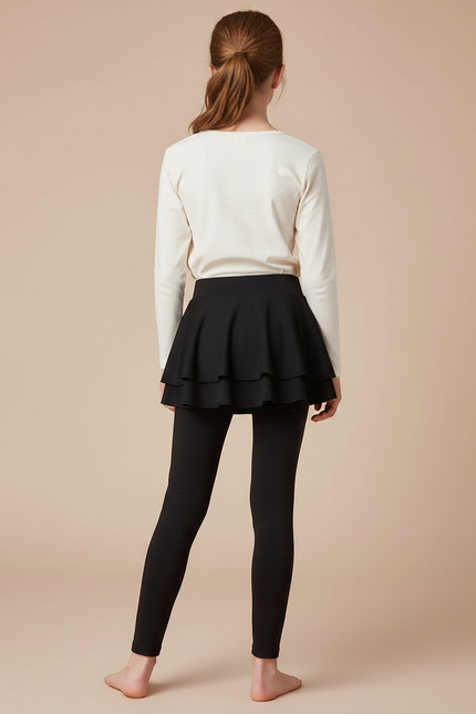 Pantalon Noir Legging Jupe Intégrée Fille Sportif - Polyester - vue 2