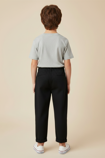 Pantalon Noir Ample Coton Plissé Garçon - Toile - vue 2