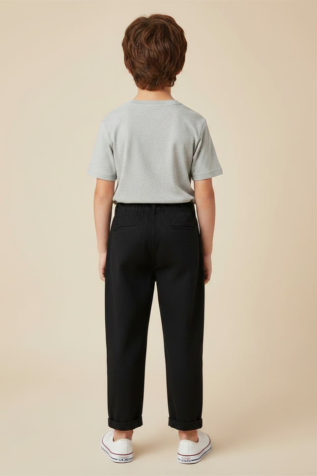 Pantalon Noir Ample Coton Plissé Garçon - Toile - vue 2