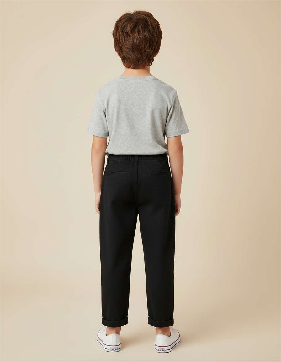 Pantalon Noir Ample Coton Plissé Garçon - Toile - vue 2