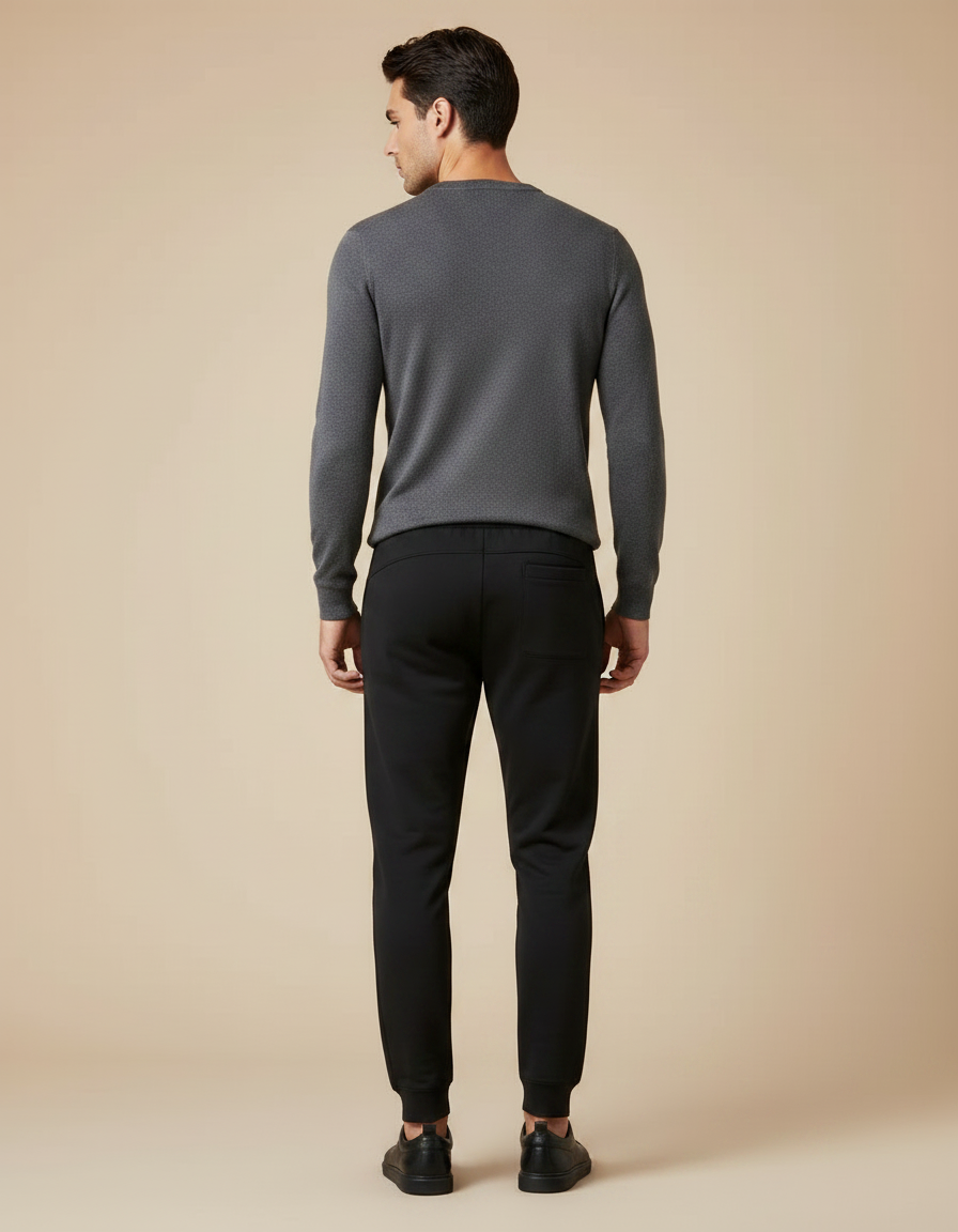 Pantalon Noir Sport EA7 Logo Cordon Confortable - Molleton - vue 2