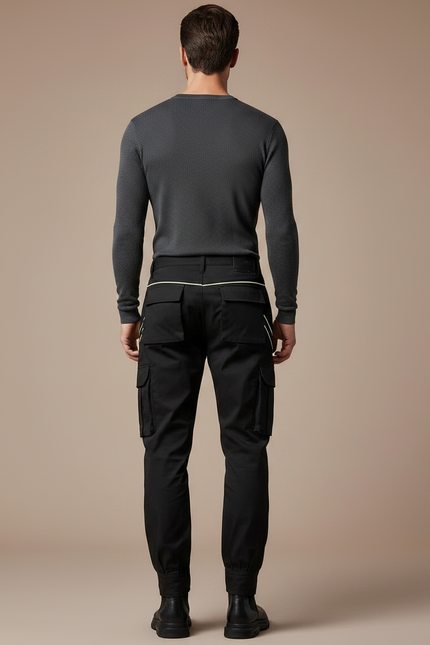 Pantalon Noir Bande Blanche Homme - Gabardine - vue 2